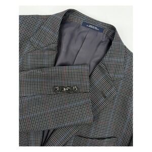 Joseph Abboud Sport Coat Mens 44L Blue Gray Check Wool Blazer Jacket Made USA